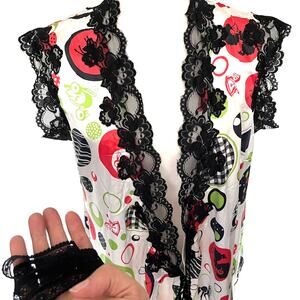 Lulu & Red 100% Silk WHhimsigoth Womens Top 8 Lace Y2K Festival Indie Artsy Dot